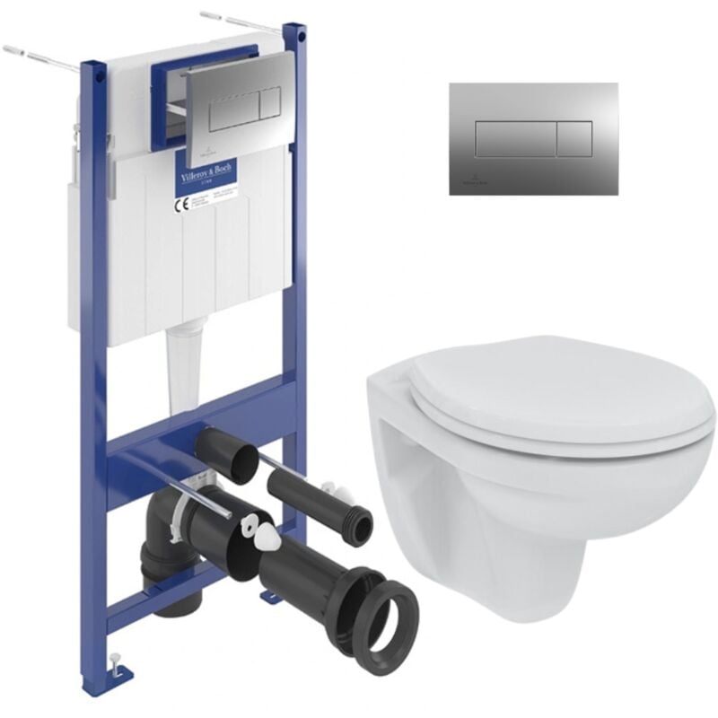 Villeroy&boch - ViConnect Pro s Pack Bâti-support + wc Porcher sans bride + Abattant + Plaque (ViConnectPorcher-1)