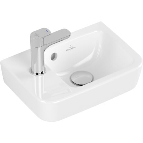 Villeroy & Boch – Pack lave-mains céramique 36 cm avec robinet eau froide – Bonde clic-clac chromée – Siphon design – Kit de fixation inclus