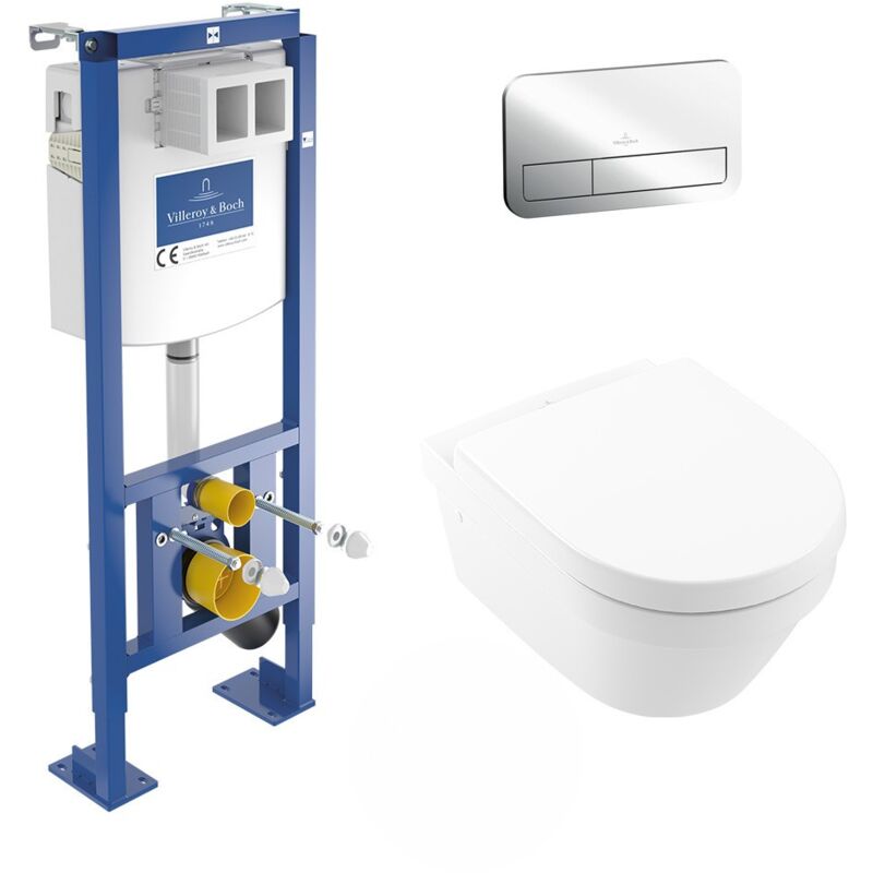 Pack wc bâti autoportant Viconnect + Cuvette Villeroy fixations invisibles + Plaque chrome (Architectura2set1) - Villeroy&boch