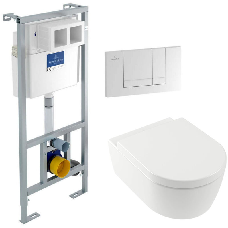 Pack wc Bâti support + Cuvette suspendue ArceauRimless + abattant SoftClose + Plaque Chromée (ViconnectArceauRimless) - Villeroy&boch