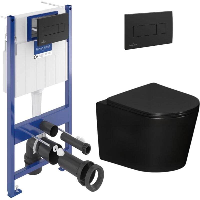 Villeroy&boch - Pack wc bâti-support sol-mur + wc suspendu sans bride Ceramia + abattant SoftClose + plaque noire (VCNBLCETOR4)