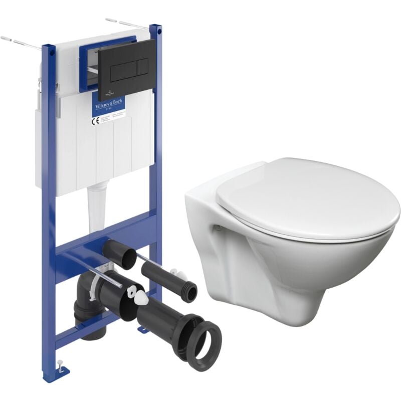 Villeroy&boch - Pack wc Bâti-support sol mur + wc Cersanit S-line Pro + Abattant thermoplastique + Plaque noire (VCNSLPRO4)