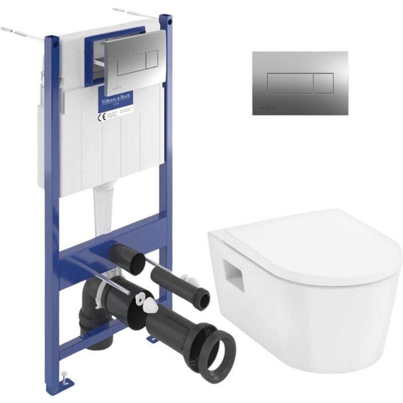 Villeroy&boch - ViConnect Pro s Pack wc Bâti + wc sans bride Hansgrohe EluPura + Abattant softclose + Plaque Chrome (VCNPURAS1)