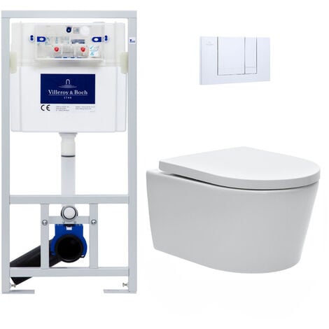 Villeroy & Boch Pack WC Bâti-support + WC Swiss Aqua Technologies sans bride et fixations invisibles + Plaque chrome