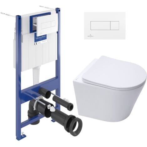 Villeroy & Boch Pack WC Vorwandelement + WC SAT spülrandlos und unsichtbare Befestigungen + Weiße Platte (VCNINFI2DE)