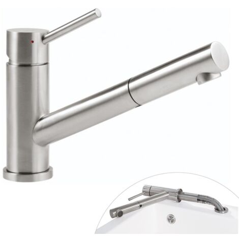 Villeroy & Boch – Robinet de cuisine rabattable – Bec extractible 120° – Acier inoxydable brillant – Hauteur 49,5 cm – Débit 8,6 L/min