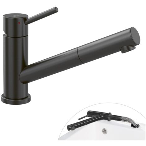 Villeroy & Boch – Robinet mitigeur cuisine rabattable – Douchette extractible – Acier inoxydable brillant – Pivotement 120° – Pour espaces derrière évier