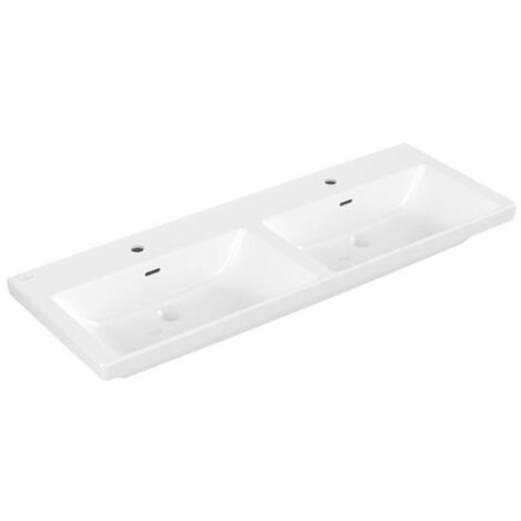 Villeroy & Boch Schrank-Doppelwaschtisch Subway 3.0 1300x470mm rechteckig 2 Hahnlöcher mit Überlauf Weiß Alpin