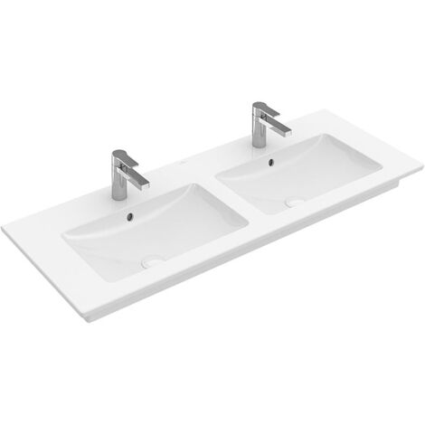 Villeroy & Boch Schrank-Doppelwaschtisch Venticello 1300x500mm rechteckig 2 Hahnlöcher mit Überlauf Weiß Alpin