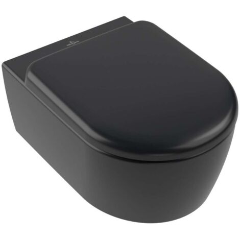 Villeroy & Boch Skyla - Hängende Toilette mit Sitz SoftClosing, TwistFlush, DirectFlush, CeramicPlus, Pure Black 5656CLR7