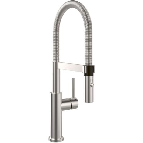 Villeroy & Boch Steel Expert 2.0 - Miscelatore da lavello con braccio di erogazione flessibile e doccetta estraibile, acciaio inox 928000LC
