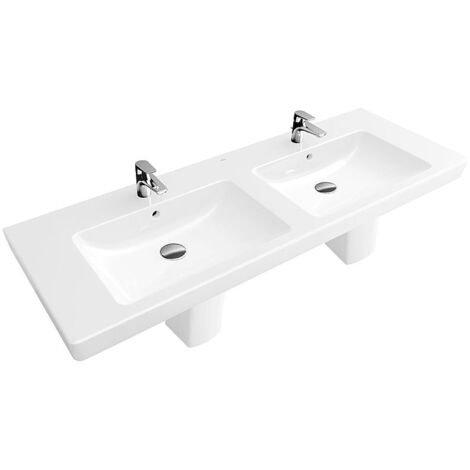 Villeroy & Boch Subway 2.0 - Doppelwaschtisch 130x47 cm, mit Überlauf, Hahnlöchern, Weiß 7175D001