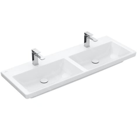 Villeroy & Boch Subway 3.0 - Double-lavabo 1300x470 mm, sans trop-plein, sans trou pour robinetterie, blanc alpin 4A71D101