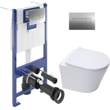 Villeroy & Boch Toilet set frame + Swiss Aqua Technologies rimless toilet and invisible fixings + Chrome flush plate (VCNINFI1)