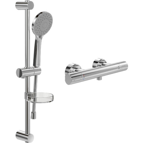 Villeroy & Boch Universal Duschset Aufputz (2 in 1 Bundle), Duschsystem mit Duschthermostat, Handbrause, Handbrauseschlauch, Duschstange inkl. Handbrausehalter, Chrom