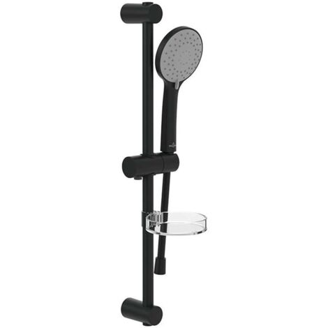 Villeroy & Boch Universal Showers - Conjunto de alcachofa de ducha, barra y manguera, 3 chorros, negro mate TVS109004UK0K5