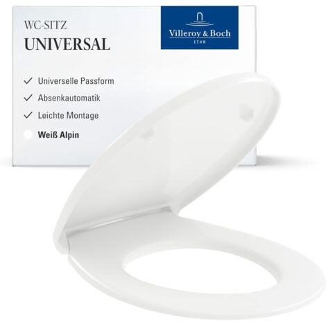Villeroy & Boch Universal WC-Sitz - Toilettendeckel Weiß glänzend mit Absenkautomatik - Abnehmbarer, bruchsicherer Toilettensitz aus Duroplast - Klodeckel in ovaler Form - Original Ersatzteil