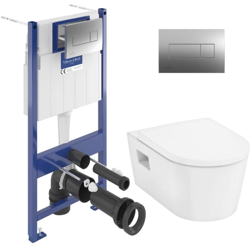 Villeroy&boch - ViConnect Pro s Pack wc bâti-support + wc sans bride Hansgrohe + abattant Softclose + plaque (VCNPURAS2CH)