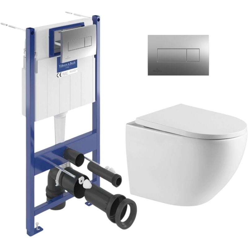 Villeroy&boch - ViConnect Pro s Pack wc bâti-support + wc sans bride Swiss Aqua Technologies + abattant SoftClose + plaque (VCNFUSIONTQ2CH)