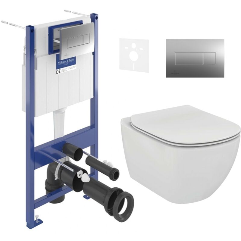 Villeroy&boch - ViConnect Pro s Pack wc bâti + wc sans bride + abattant Softclose + set d'isolation + plaque (VICONTESI2CHSET)