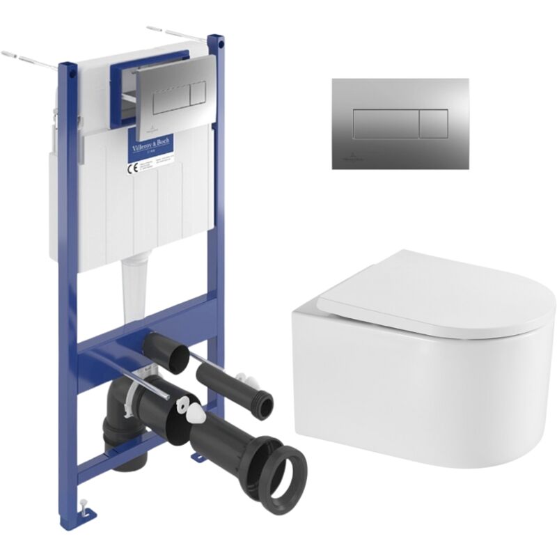 Villeroy&boch - ViConnect Pro s Pack wc bâti + wc sans bride Swiss Aqua Technologies + abattant + plaque (VCNDELANOTQ2CH)