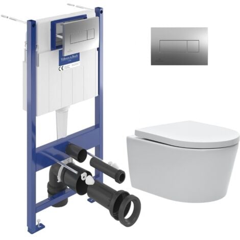 Villeroy & Boch Viconnect Pro S Pack WC Bâti Villeroy & Boch + WC Swiss Aqua Technologies sans bride et fixations invisibles + Plaque chrome