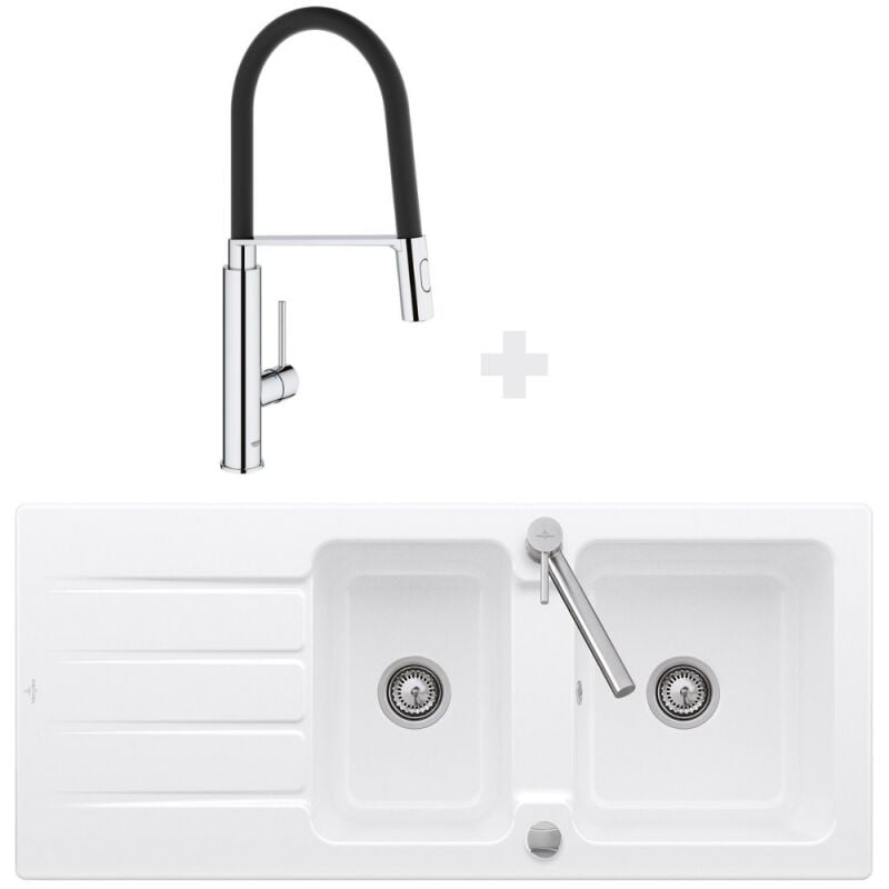 Villeroy&boch - Evier 116 x 51 cm villeroy et boch Architectura 80 Blanc + Robinet cuisine grohe Concetto