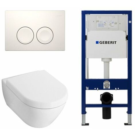Villeroy et Boch Subway 2.0 Compact Pack WC siège de luxe, réservoir UP100 et bouton Delta 25 Blanc