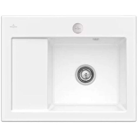 VILLEROY ET BOCH Subway 45 Fregadero compacto de 1 seno 65 x 51 cm desagüe izquierdo Blanco CeramicPlus con desagüe automático