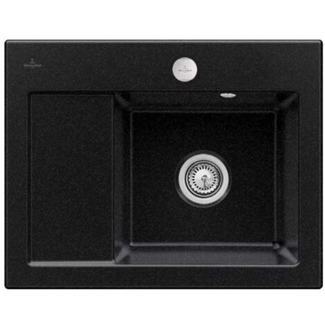 VILLEROY ET BOCH Subway 45 Fregadero compacto de 1 seno 65 x 51 cm desagüe izquierdo Cromita CeramicPlus con desagüe automático
