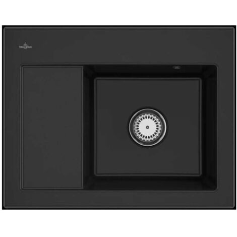 VILLEROY ET BOCH Subway 45 Fregadero compacto de 1 seno 65 x 51 cm desagüe izquierdo Cromita CeramicPlus con desagüe manual