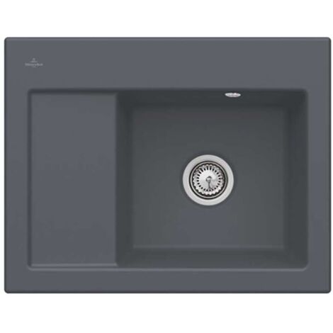 VILLEROY ET BOCH Subway 45 Fregadero compacto de 1 seno 65 x 51 cm desagüe izquierdo Grafito CeramicPlus con desagüe manual