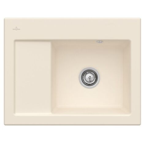 VILLEROY ET BOCH Subway 45 Fregadero compacto de 1 seno 65 x 51 cm desagüe izquierdo Marfil CeramicPlus con desagüe manual