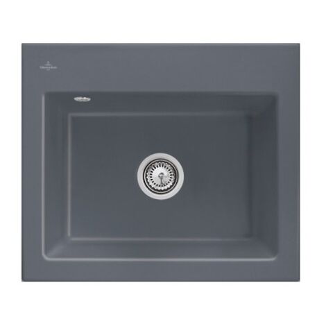 VILLEROY ET BOCH Subway 60 S fregadero 60 x 51 cm sin escurridor Grafito CeramicPlus con desagüe automático
