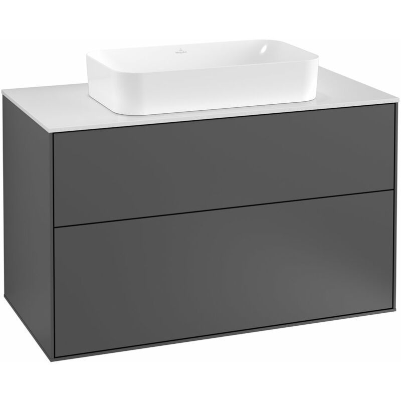 

Villeroy und Boch Finion Módulo de lavabo F23200, 1000x603x501mm, placa de cubierta Negro Mate, color: Laca Blanco Brillante - F23200GF