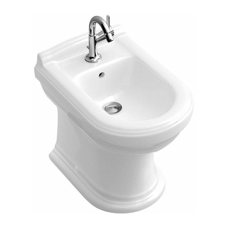 

Hommage, Bidé de suelo 370 x 570 mm, para grifería de 3 orificios, orificio central para grifería perforado, con rebosadero, modelo autoportante,