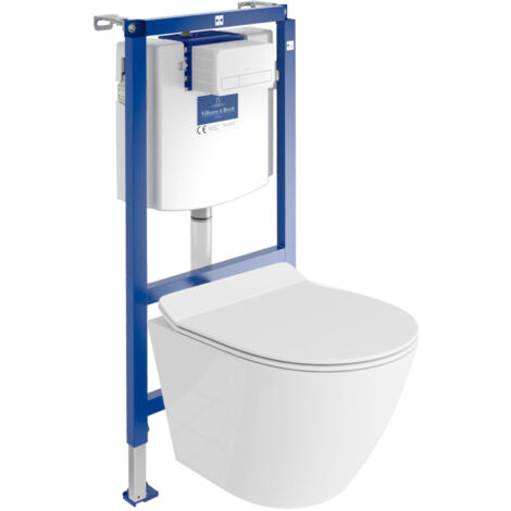 VILLEROY&BOCH WC Set mit Vorwandelement, Wand-WC und Spülknopf