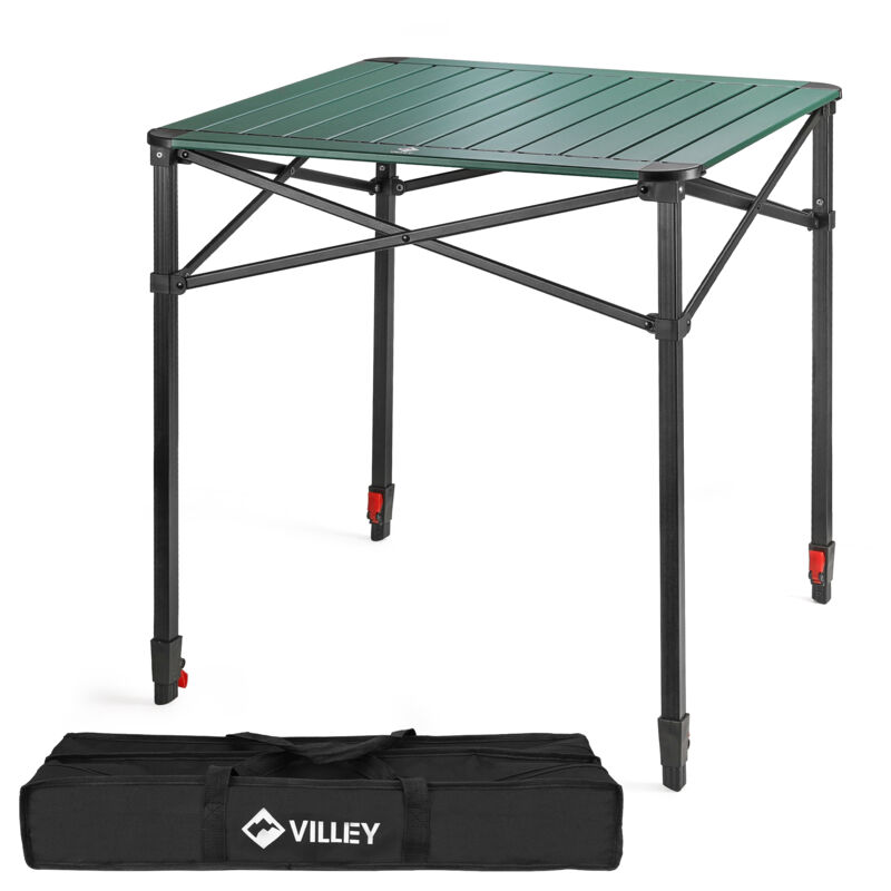 VILLEY Table de Camping Pliante, Table de Pique-Nique Pliable en Aluminium, Table Extérieure Portable avec Sac de Rangement, Table Pliante à Hauteur