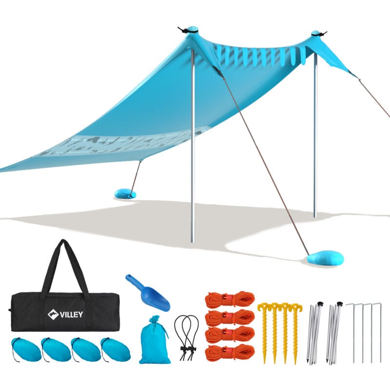 Tente de Plage Anti-UV, UPF50+, Abris de Plage pour 3 Personnes, Lycra Tente avec 2 Pièces Poteaux en Aluminium et Sac de Sable pour Camping