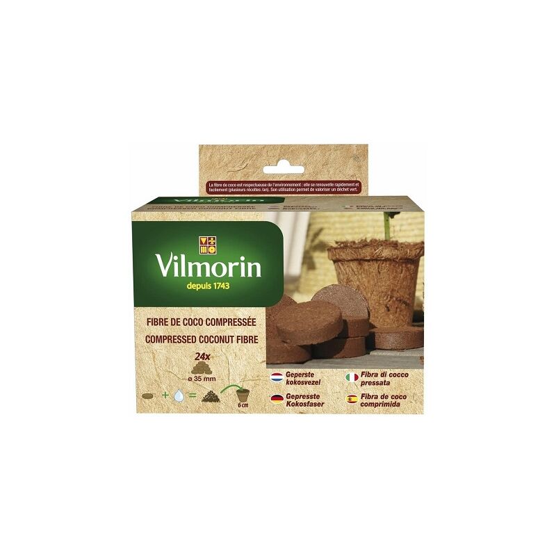 Vilmorin - 24 comprims de fibre de coco comprim, 35 mm