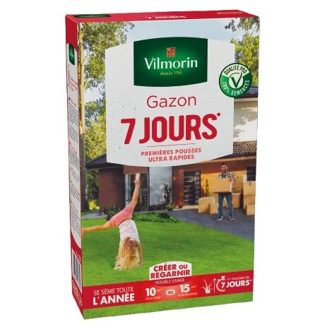 Gazon 7 jours 250 g – Pousse rapide en 7 jours – Surface couverte 10 à 15 m² – Pour sols préparés et bien drainés – Vilmorin