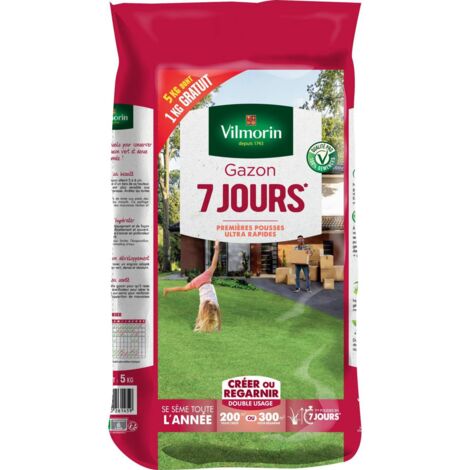 Gazon 7 jours 5 kg – Croissance rapide en 7 jours – Superficie couverte 200 m² – Semences pour pelouses et jardins – Vilmorin