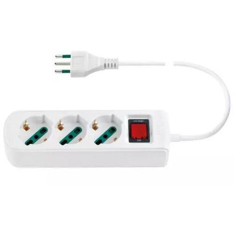Vimar 0R00637.CC.B Presa multipla con interruttore automatico di protezione e cavo da 1,5 m, 3 uscite SICURY universale standard italiano, spina 10 A standard italiano, bianco