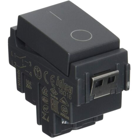 VIMAR 0R16016 IDEA Interruttore 2P 16 AX 250 V, grigio. Max 200 W per lampade con alimentatore integrato (IEC 60669-1:2017)