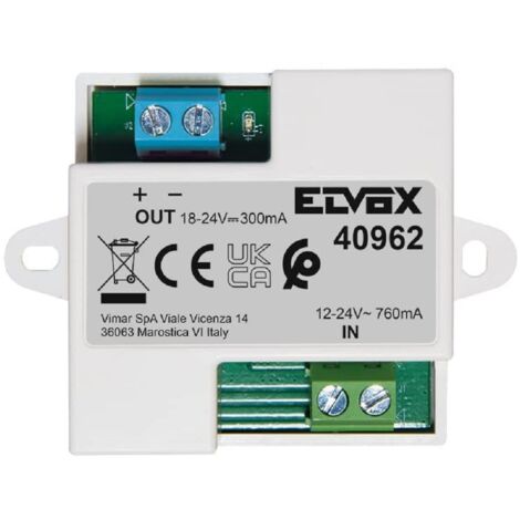 VIMAR 40962 Rettificatore per alimentazione doorbell 40960, alimentazione 12-24 Vac, uscita 18-24 Vdc 300 mA