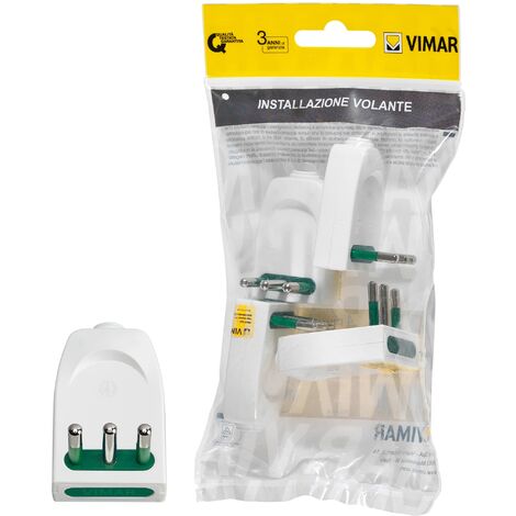 Vimar FP00203.B Spina piccola SICURY 2P+T 10 A 250 V 4 pezzi, spinotti orientabili in linea o a squadra, standard italiano tipo S11-SPB11