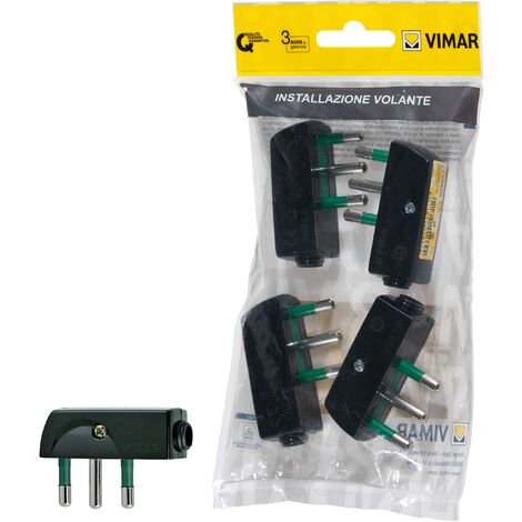 Vimar FP00207 Spina grande piatta a squadra SICURY 2P+T 16 A 250 V 4 pezzi, standard italiano tipo SPA17, uscita cavo 90°