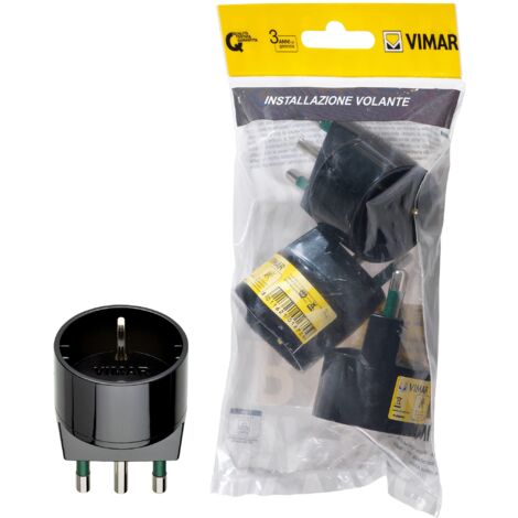 Vimar FP00303 Adattatore semplice SICURY 250 V 3 pezzi, spina grande 2P+T 16A standard IT tipo S17, presa 2P+T 16A standard IT tipo P30