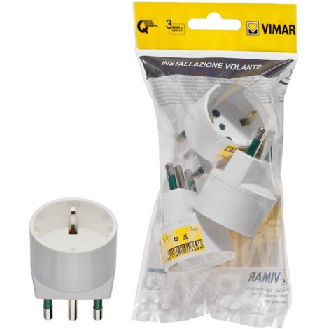Vimar FP00303.B Adattatore semplice SICURY 250 V 3 pezzi, spina grande 2P+T 16 A standard IT tipo S17, presa 2P+T 16 A standard IT tipo P30