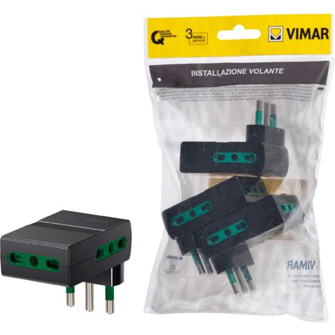 Vimar FP00311 Adattatore multiplo salvaspazio SICURY 250 V 3 pezzi, spina 2P+T 16 A standard IT tipo S17, 3 Bpresa 2P+T 16 A standard IT tipo P17/11